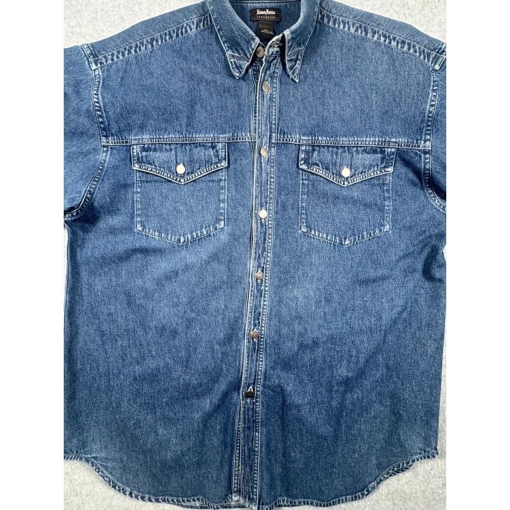 Neiman Marcus Exclusive Mens XXL Denim Button Down Shirt Blue Cotton Long Sleeve - Picture 5 of 11